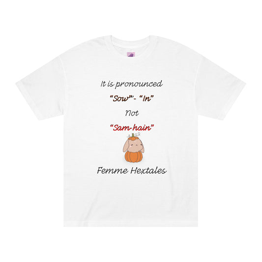 Samhain Pronunciation T-Shirt – “Sow-in” Not “Sam-hain” | Witchy Halloween Tee by Femme Hextales