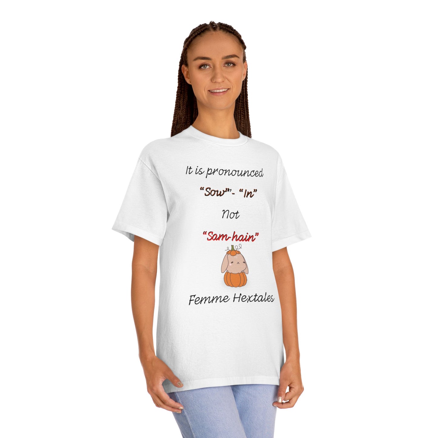 Samhain Pronunciation T-Shirt – “Sow-in” Not “Sam-hain” | Witchy Halloween Tee by Femme Hextales