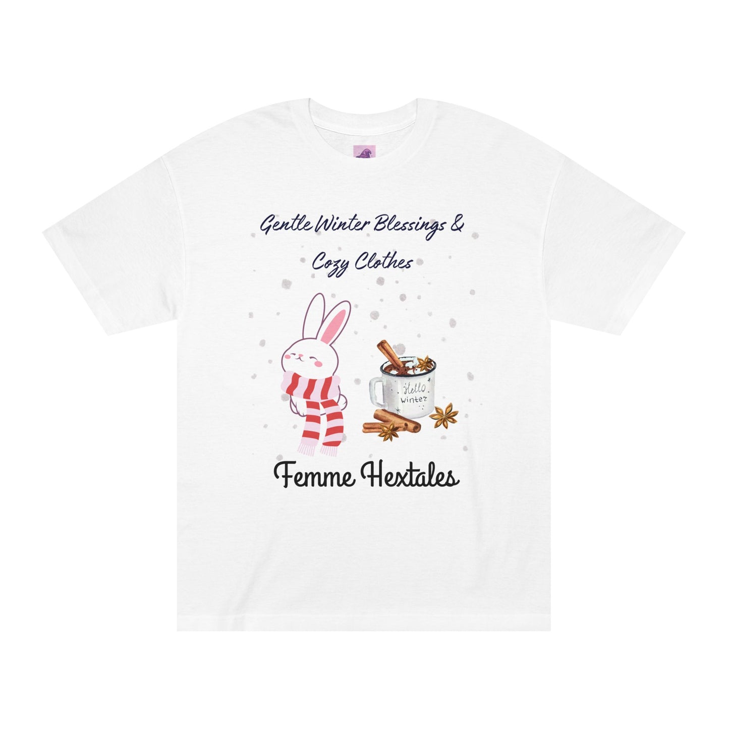 Gentle Winter Blessings Cozy Bunny Print | Cute Witchy Winter Art, Hot Cocoa Mug Illustration, Pastel Goth Kawaii Wall Decor | Femme Hextales