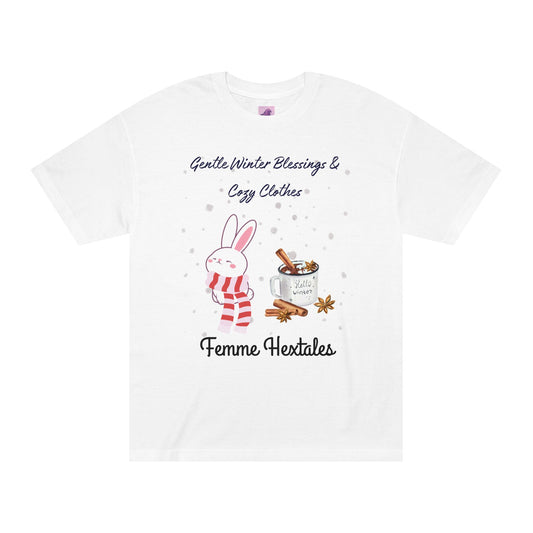 Gentle Winter Blessings Cozy Bunny Print | Cute Witchy Winter Art, Hot Cocoa Mug Illustration, Pastel Goth Kawaii Wall Decor | Femme Hextales